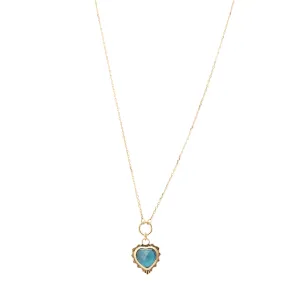 Blue Topaz Heart Love Mini Medallion Drop Necklace