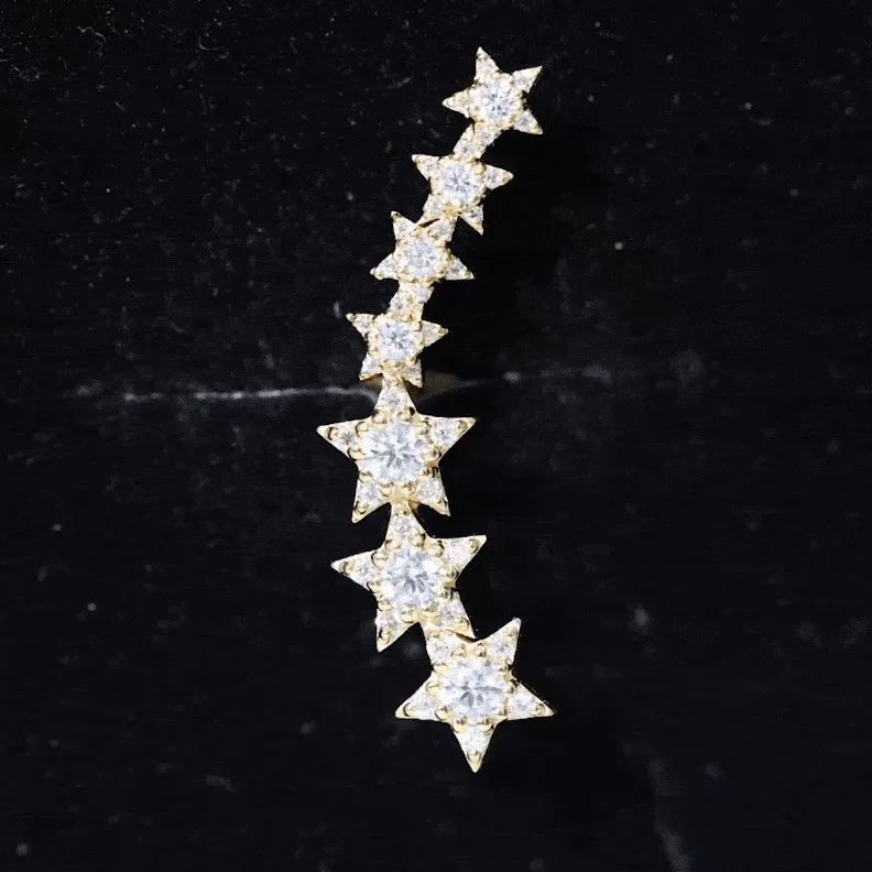 Certified Moissanite Star Gold Ear Climber Earring