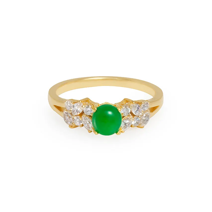 Certified Natural Green Jade & Diamond Ring in Yellow Gold