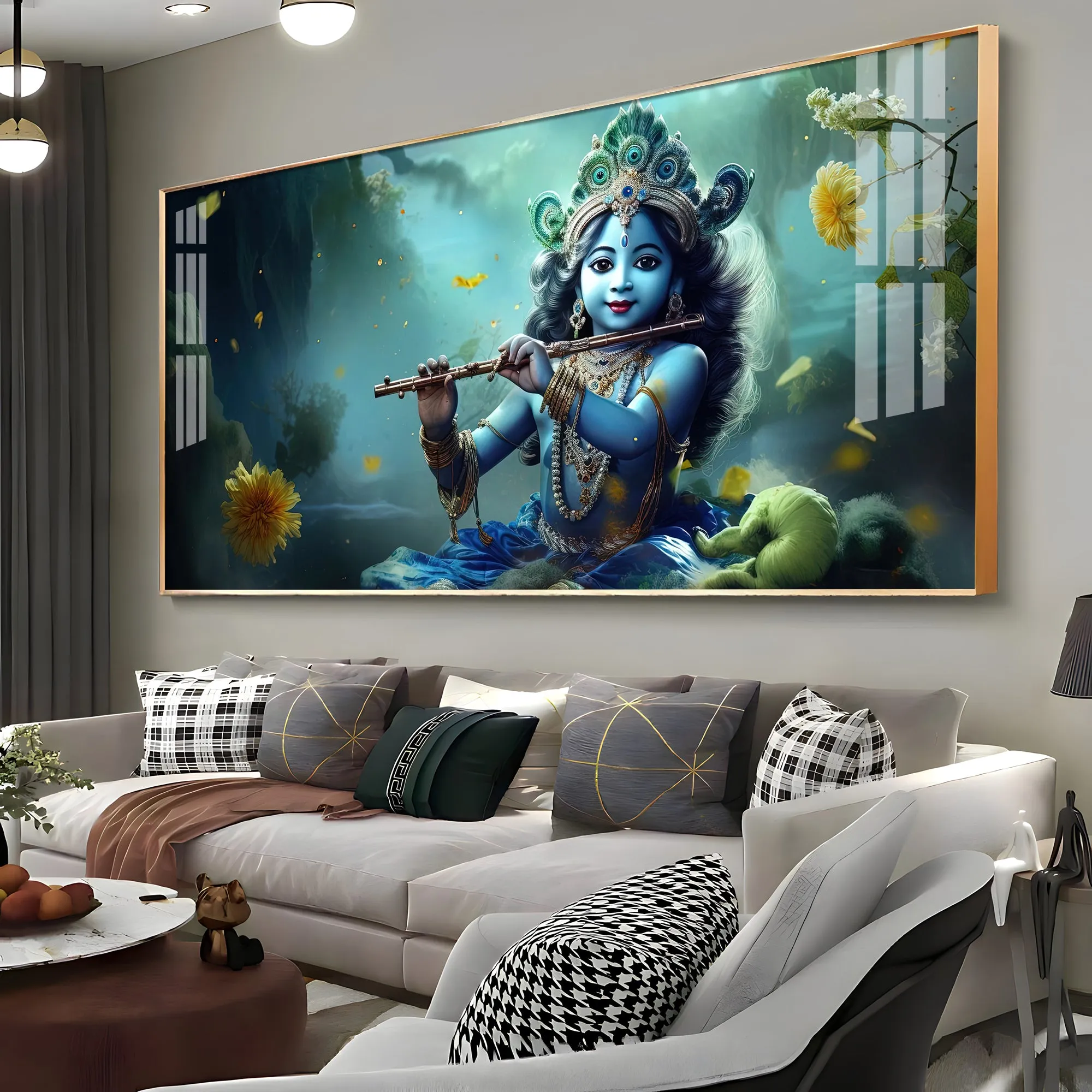 Childhood Krishna With Diadem Premium Acrylic Horizontal Wall Art