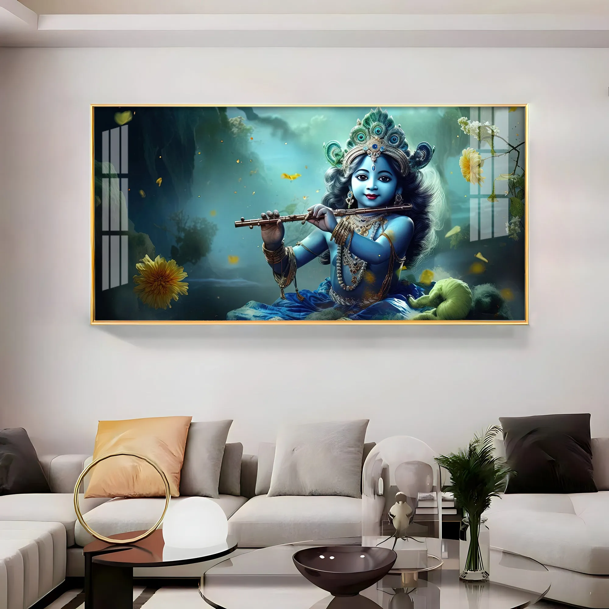 Childhood Krishna With Diadem Premium Acrylic Horizontal Wall Art