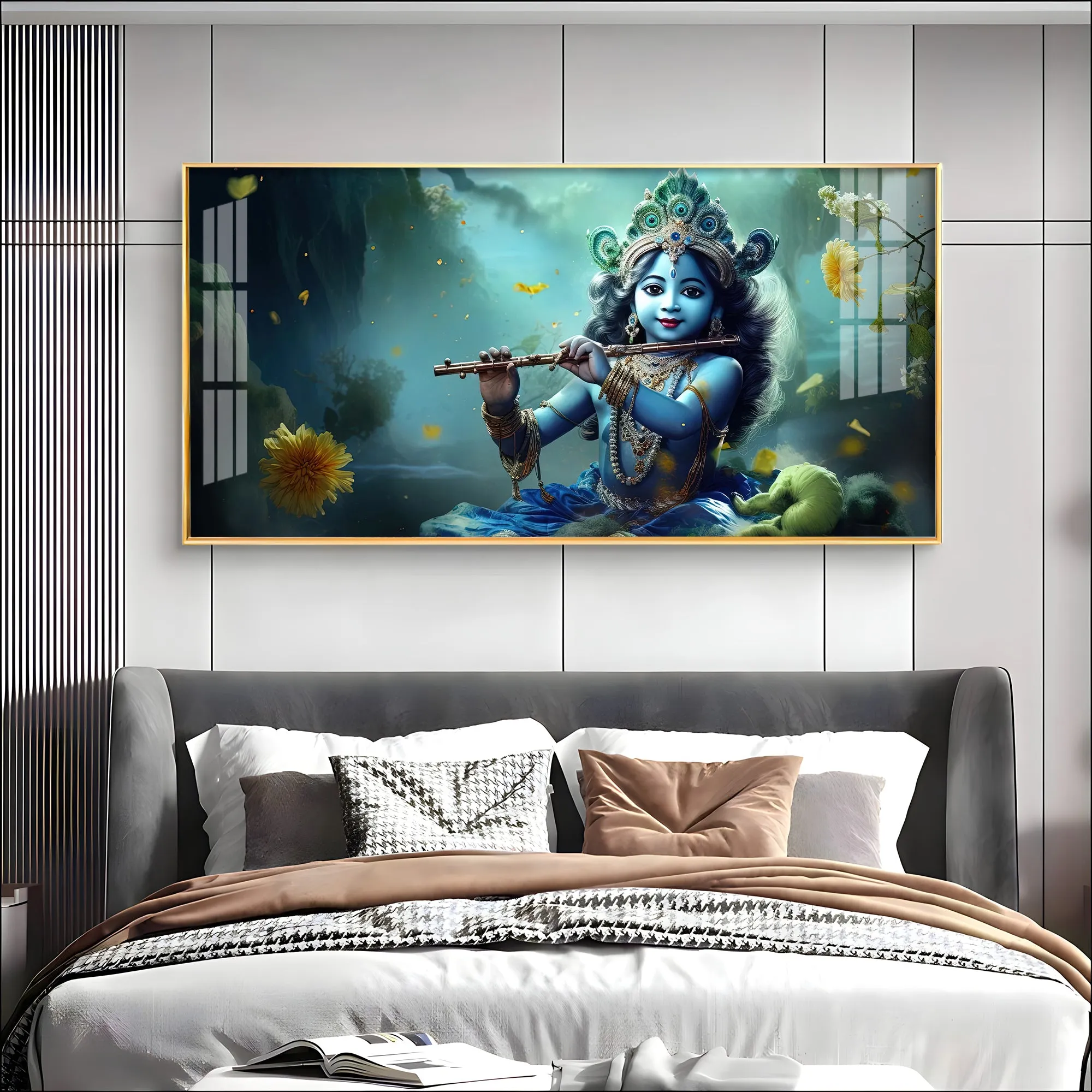 Childhood Krishna With Diadem Premium Acrylic Horizontal Wall Art