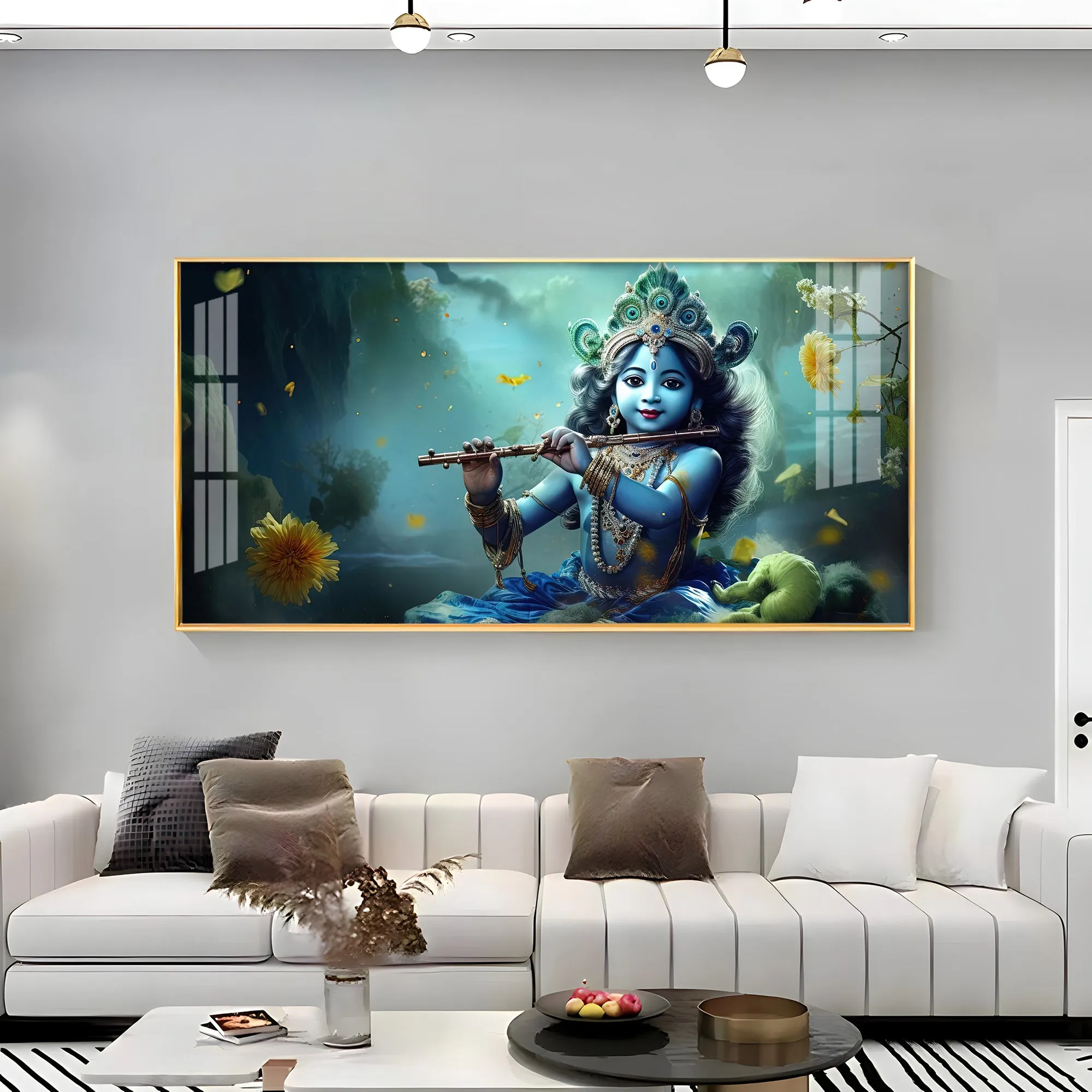 Childhood Krishna With Diadem Premium Acrylic Horizontal Wall Art