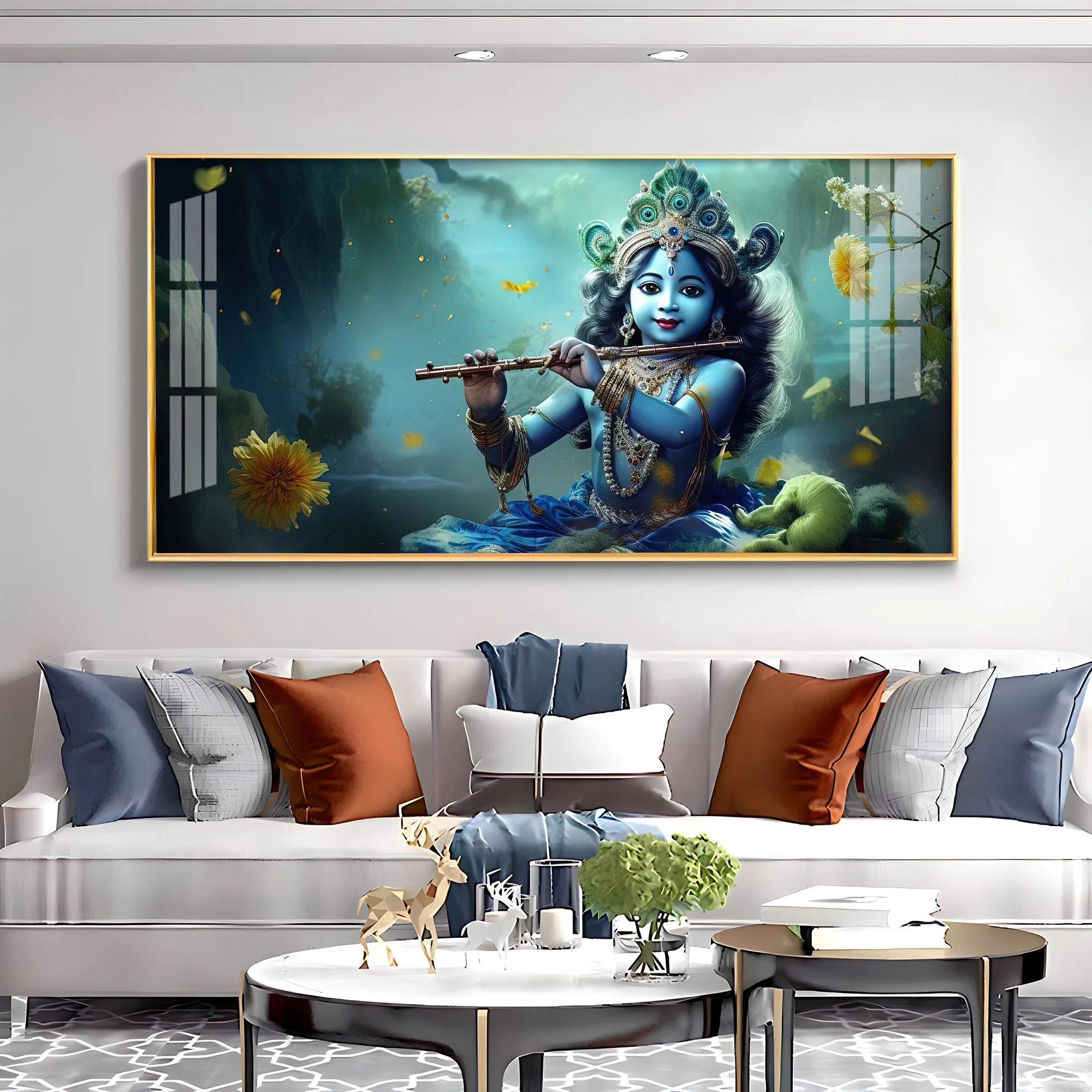 Childhood Krishna With Diadem Premium Acrylic Horizontal Wall Art