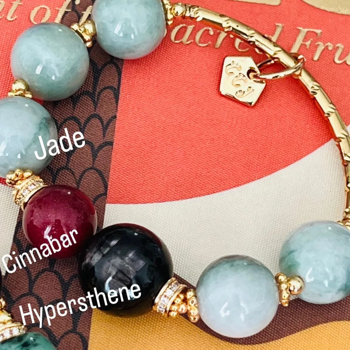 Cinnabar, Hypersthene & Jade Diadem Bracelet