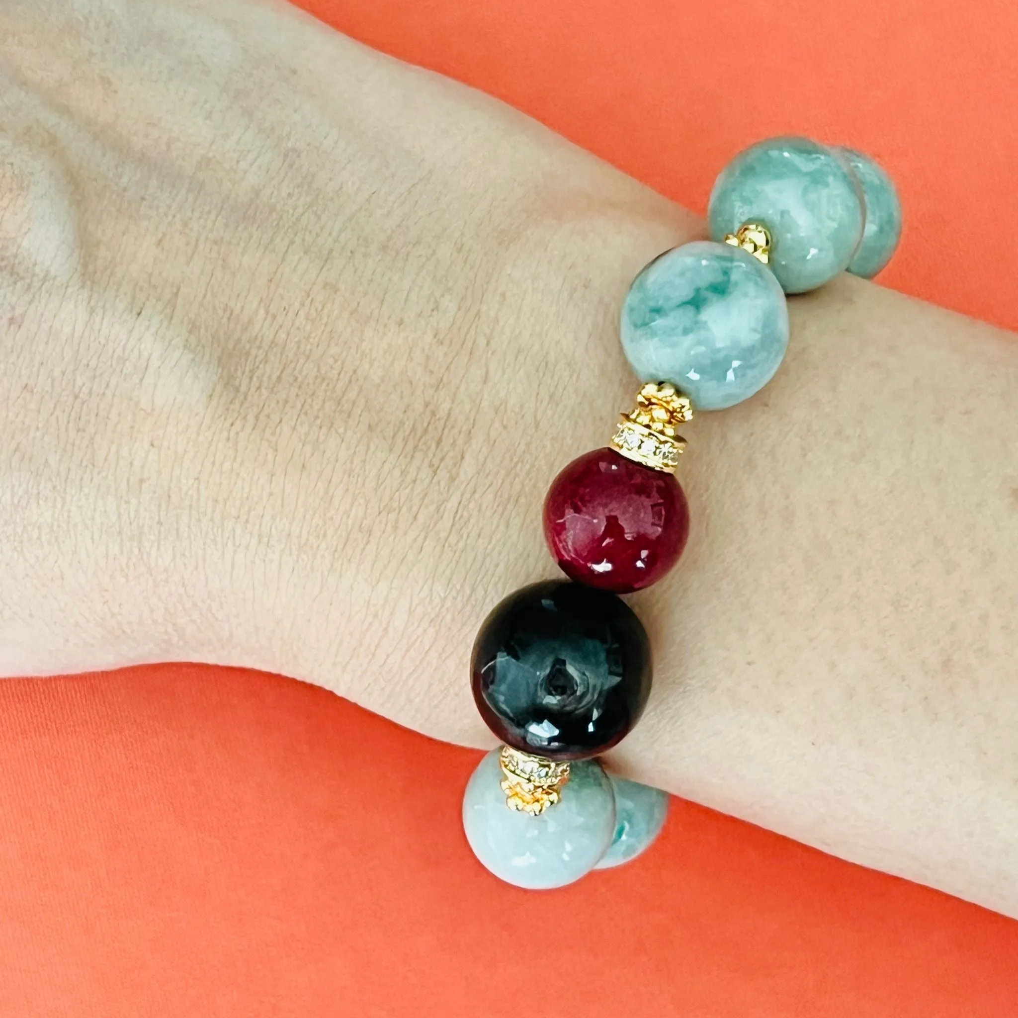 Cinnabar, Hypersthene & Jade Diadem Bracelet