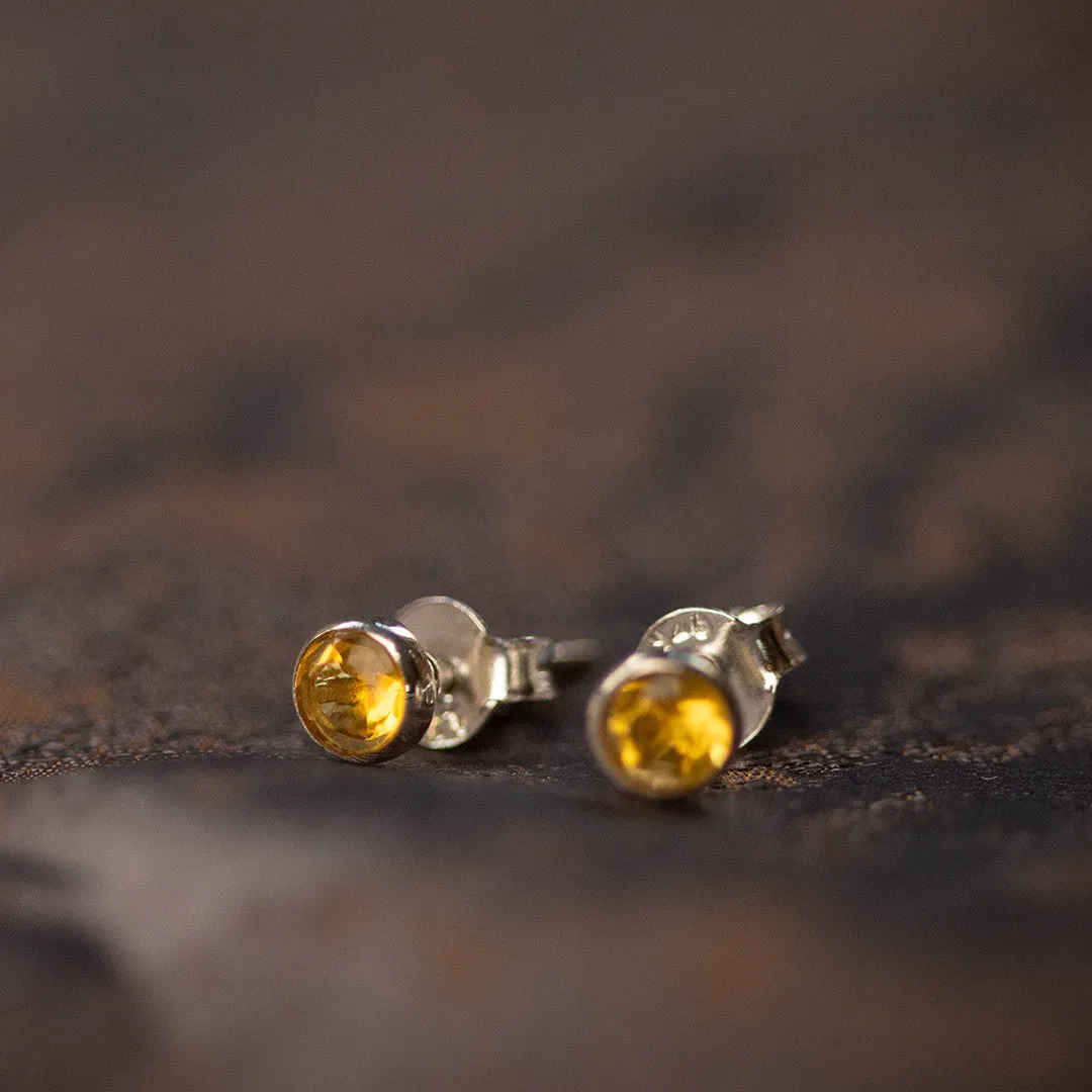 Citrine Mini Stud Earrings | Silver - November