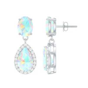 Classic Ethiopian Opal Dangle Earrings with Diamond Stones