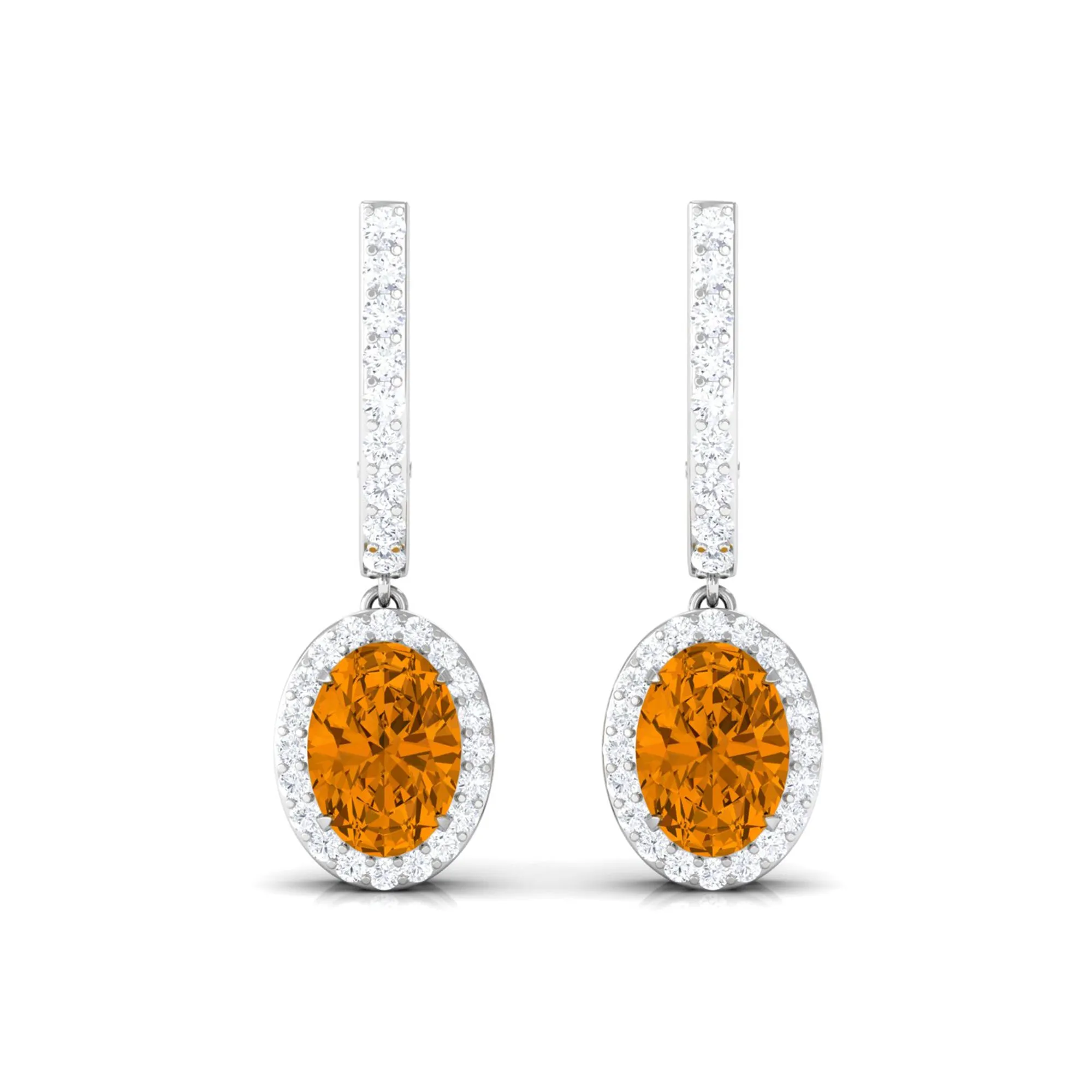 Classic Oval Citrine Hoop Drop Earrings with Moissanite Halo