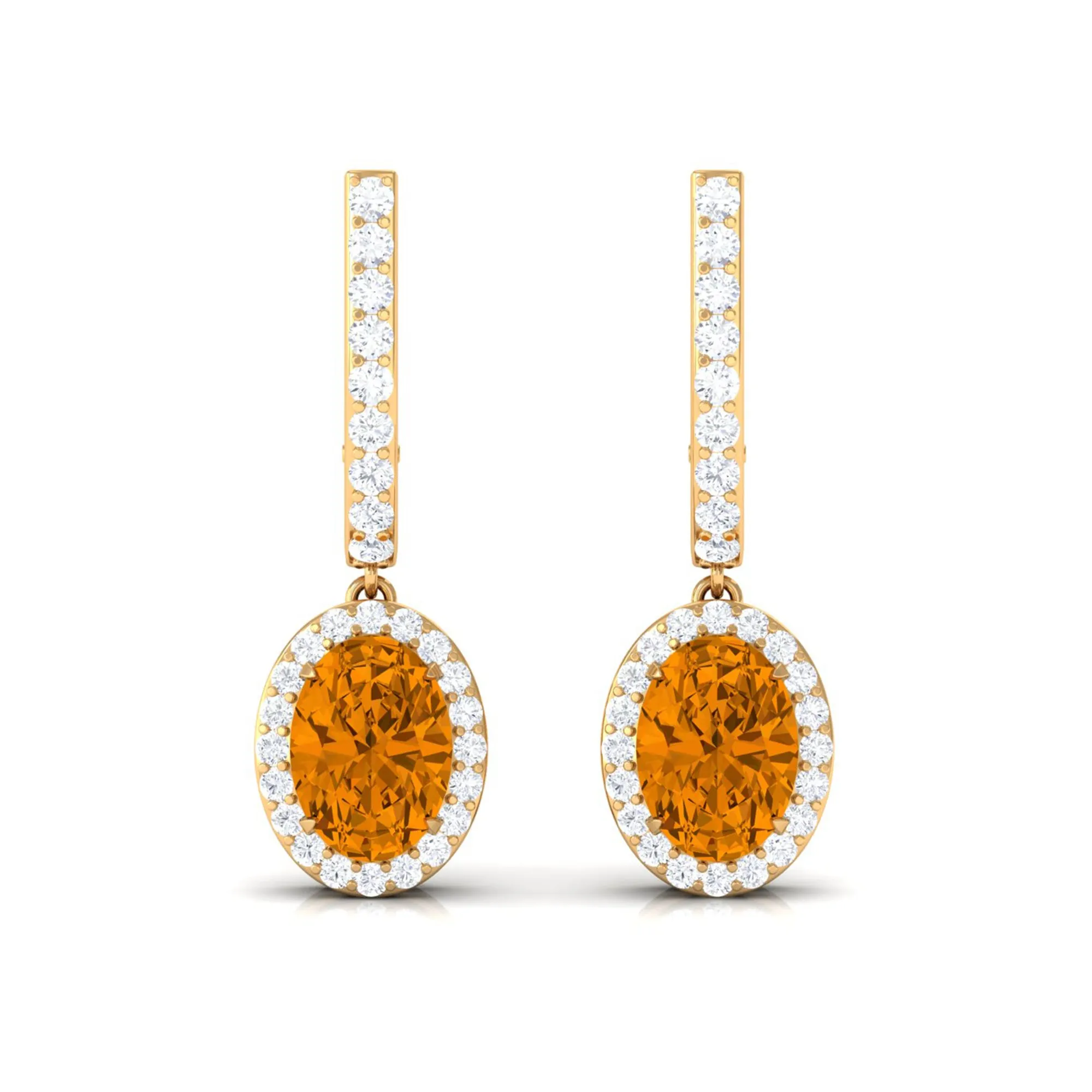 Classic Oval Citrine Hoop Drop Earrings with Moissanite Halo