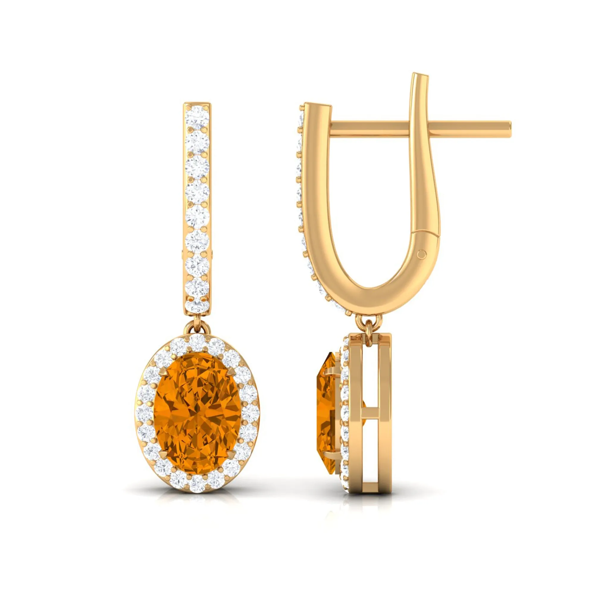 Classic Oval Citrine Hoop Drop Earrings with Moissanite Halo