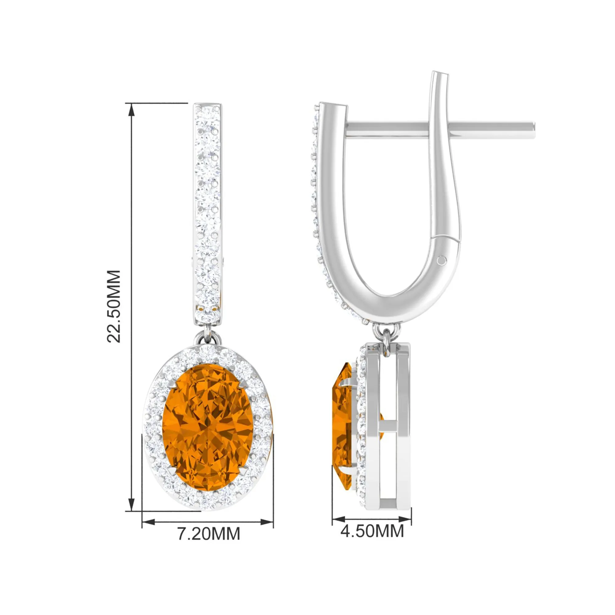 Classic Oval Citrine Hoop Drop Earrings with Moissanite Halo