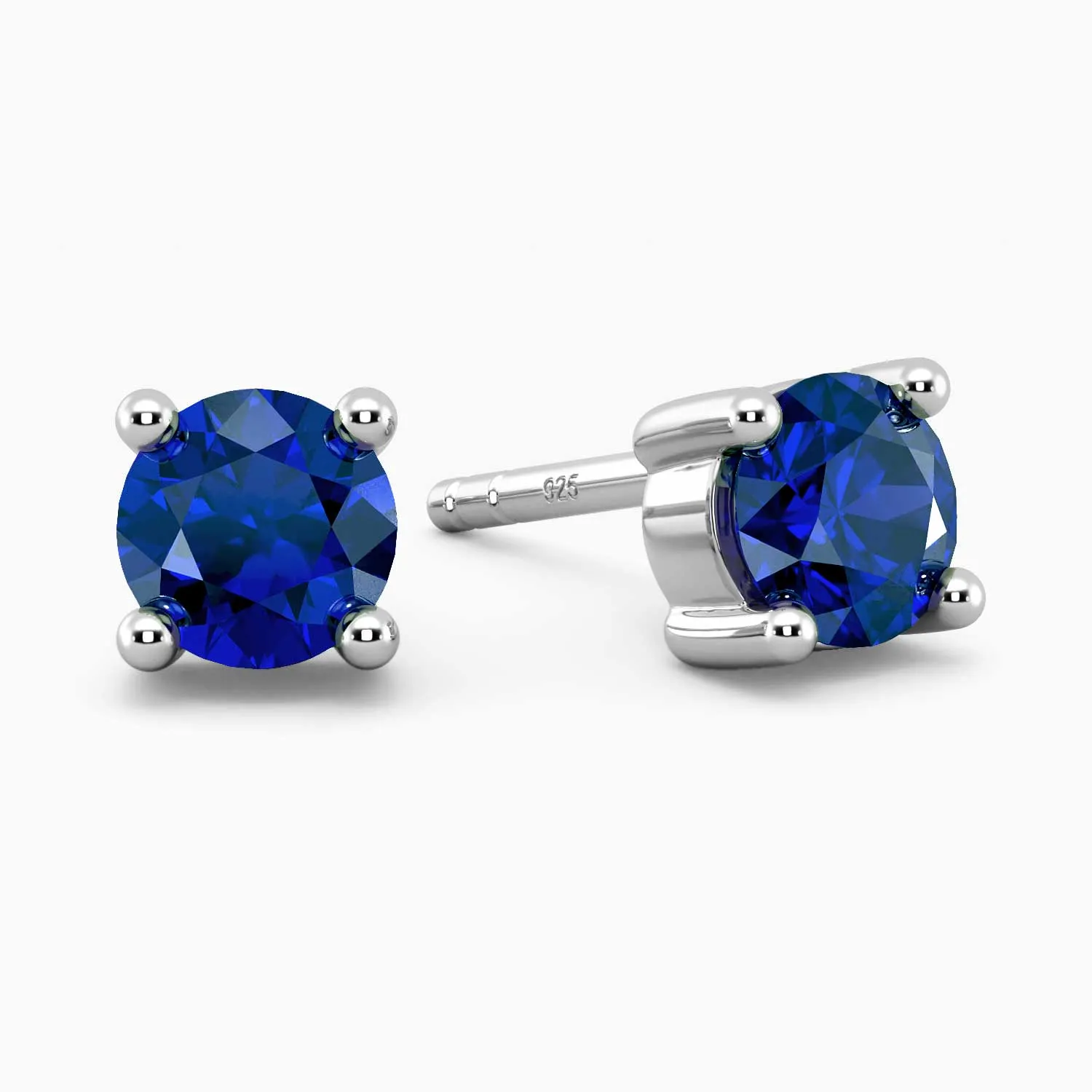 Classic Round Sapphire Stud Earrings in Sterling Silver | Irosk®