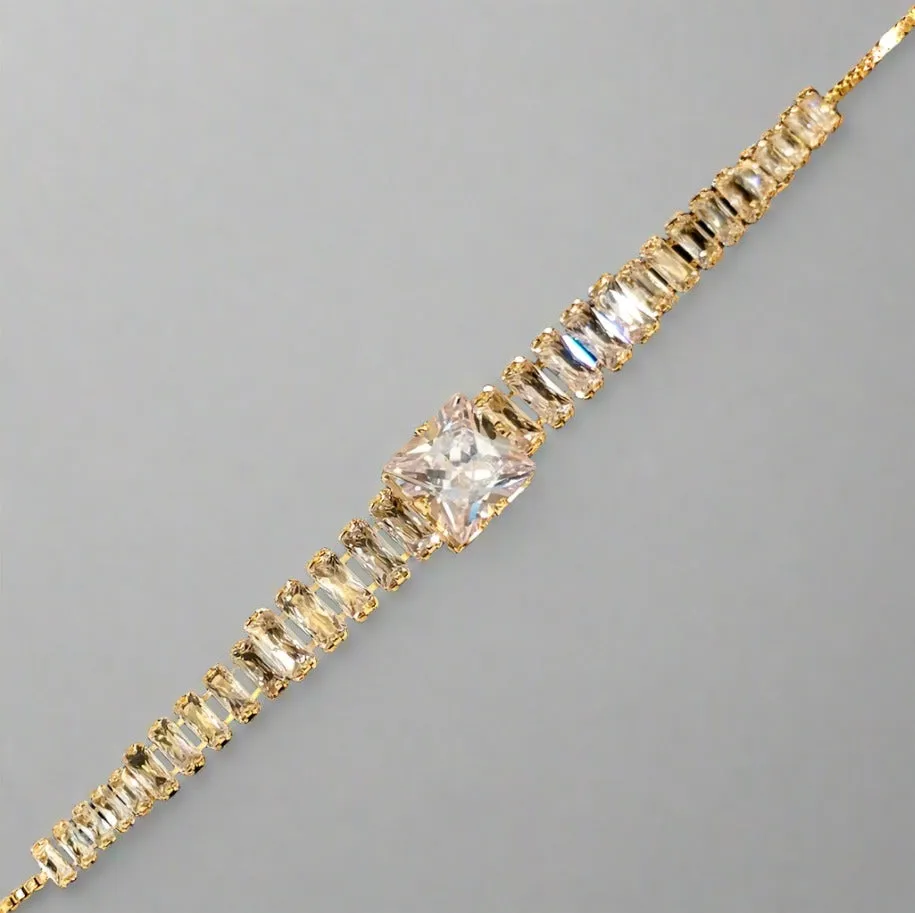 Classic Tennis Chain Bracelet in linear Cubic 5A Zirconia 18K Gold Plating