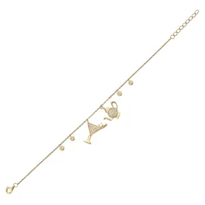 Cocktail & Teapot Bracelet - Gold with White CZ