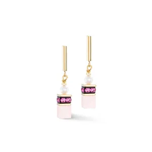 Coeur De Lion GeoCUBE® Gold Pink and Pearl Earrings