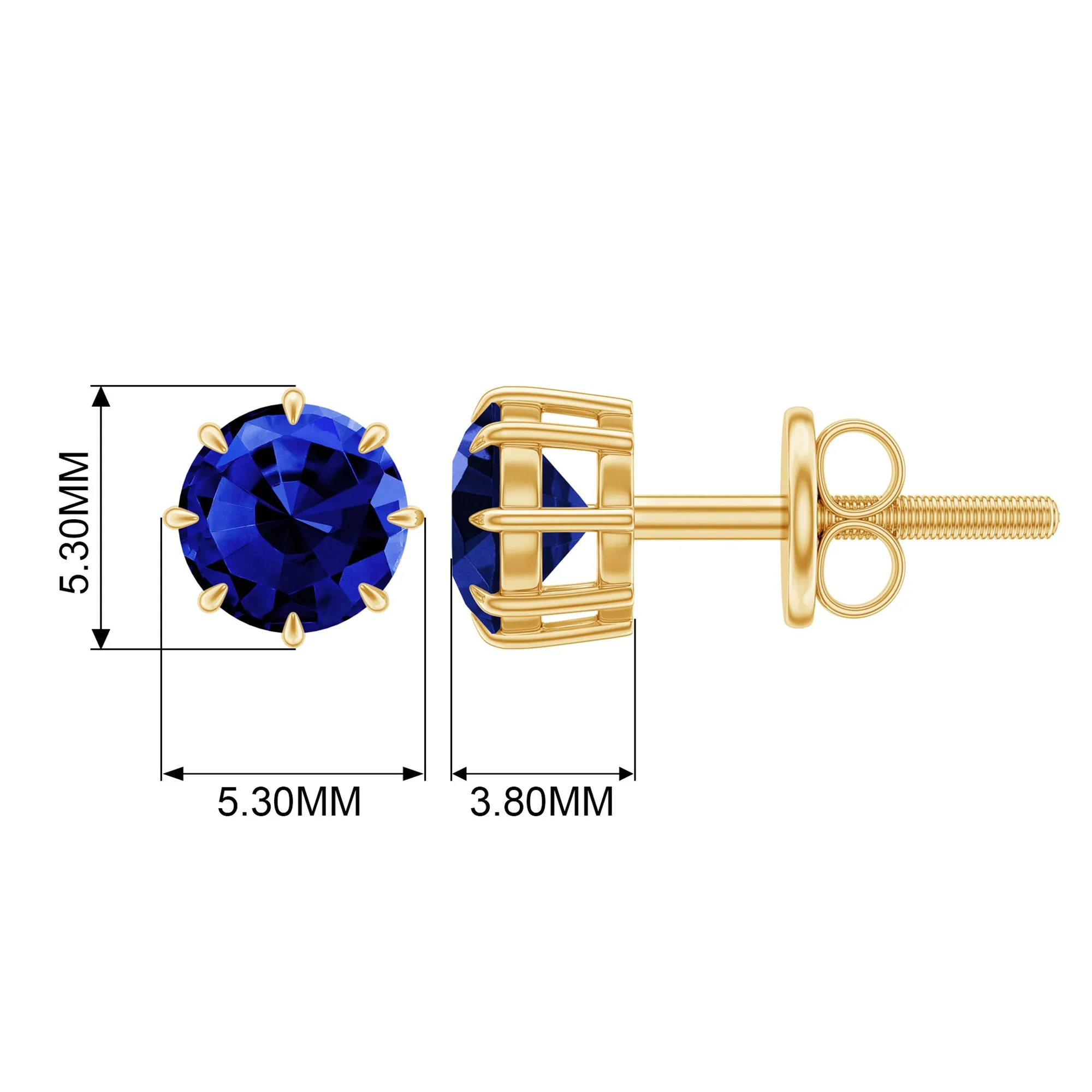 Created Blue Sapphire Solitaire Stud Earrings in Claw Setting