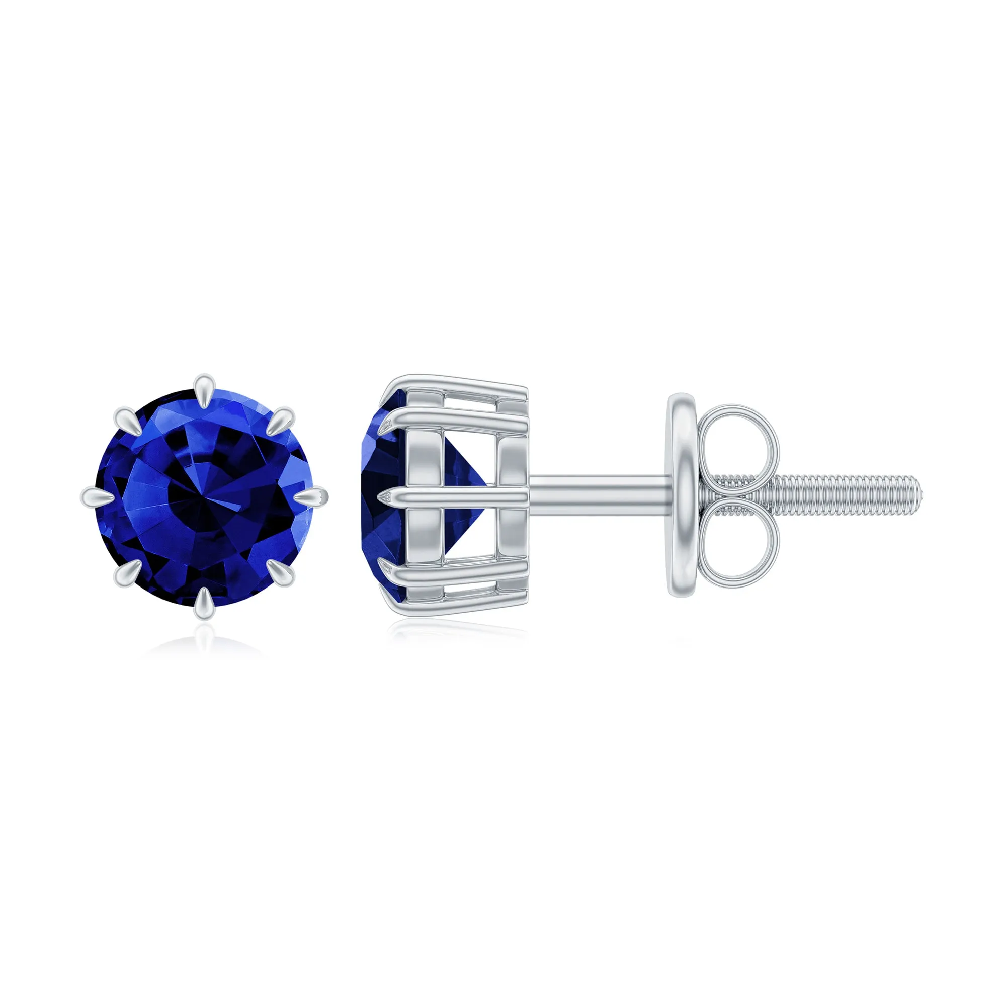 Created Blue Sapphire Solitaire Stud Earrings in Claw Setting