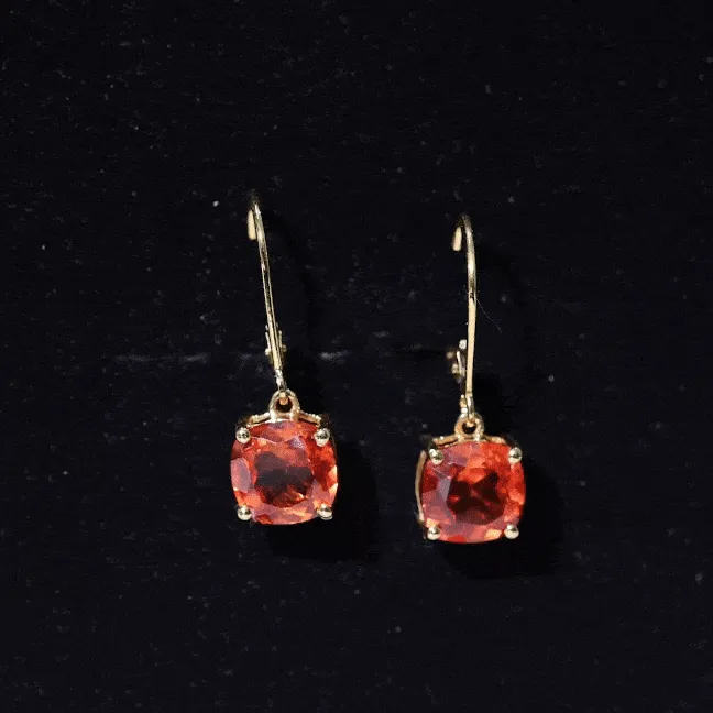 Cushion Cut Created Orange Sapphire Solitaire Drop Earrings