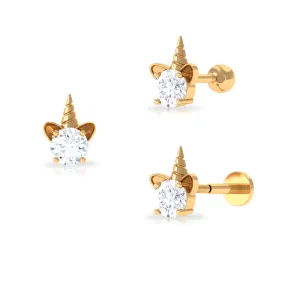 Cute Moissanite Unicorn Helix Earring in Gold