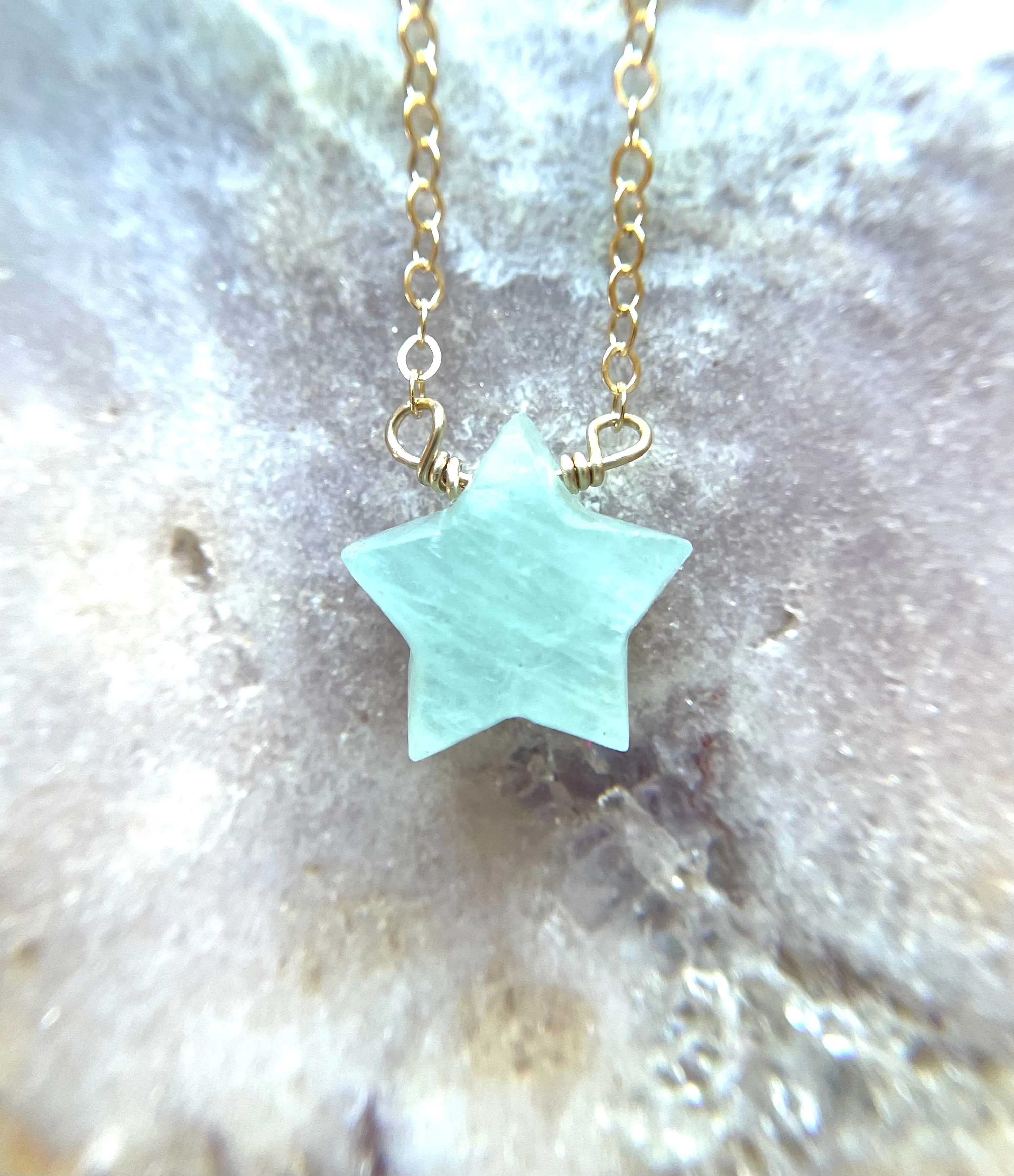 Dainty Aquamarine Star Shaped Pendant Necklace March Birthstone Gold filled or sterling silver