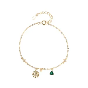 Dainty Gold Emerald Leaf Charm