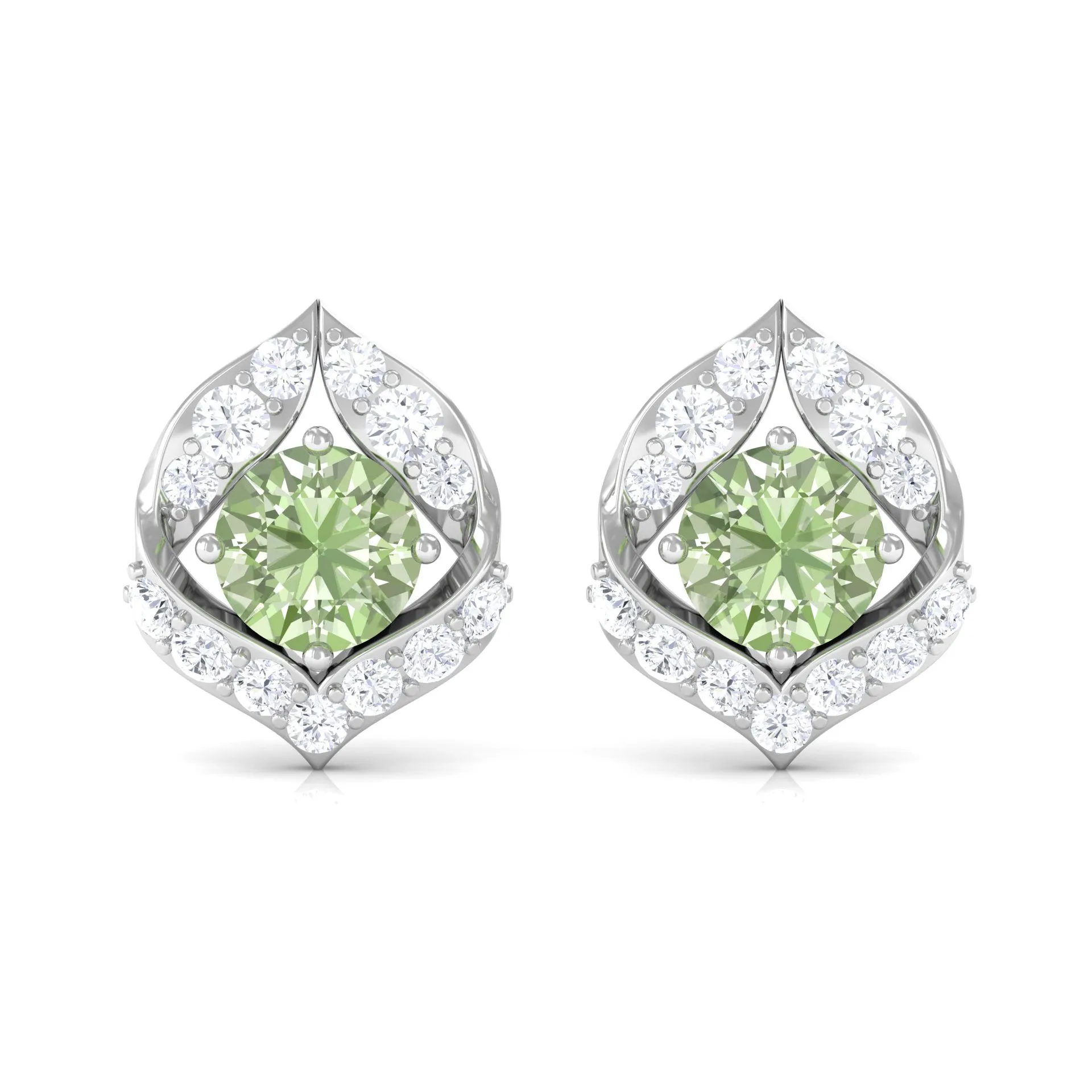 Dainty Green Sapphire and Diamond Petal Stud Earrings