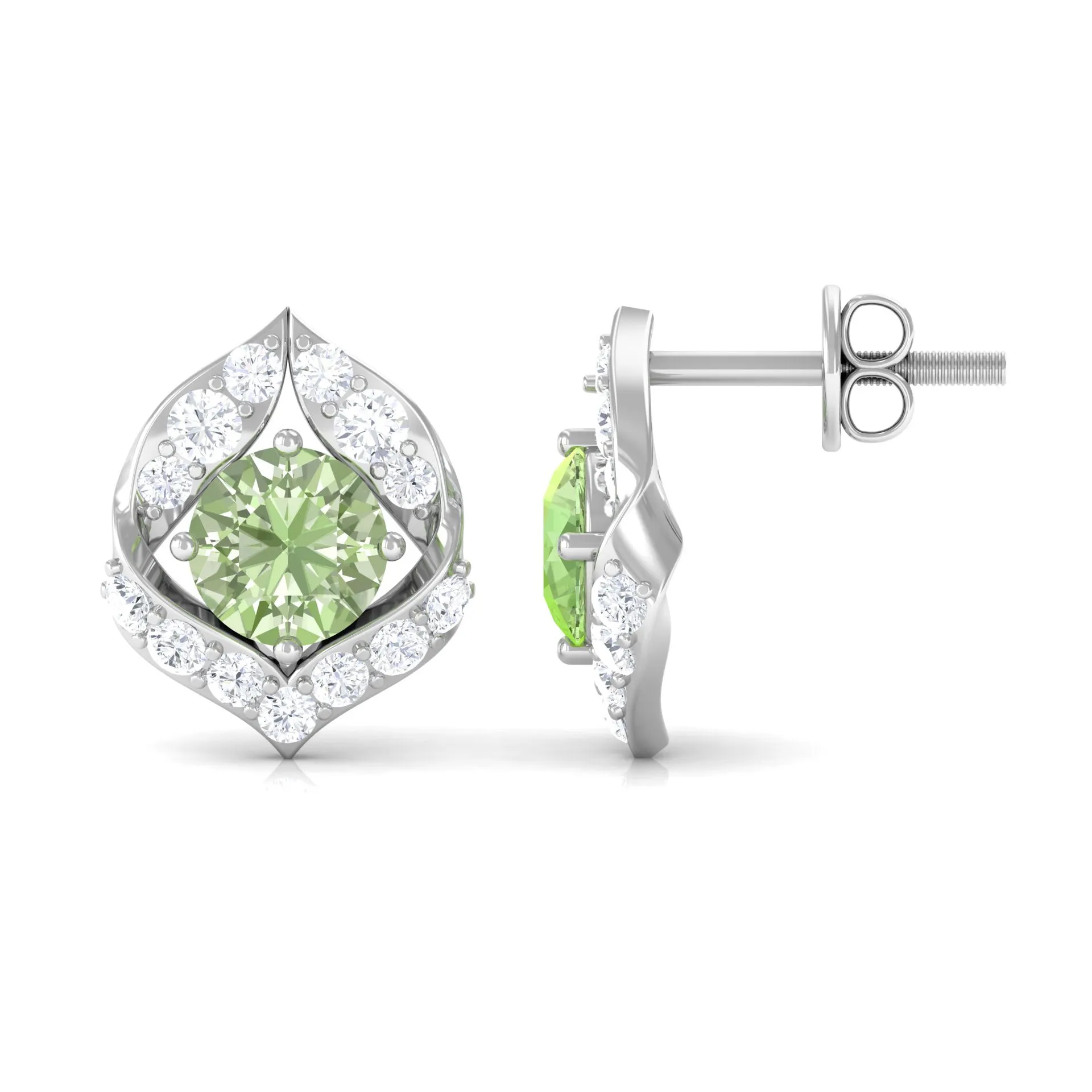 Dainty Green Sapphire and Diamond Petal Stud Earrings