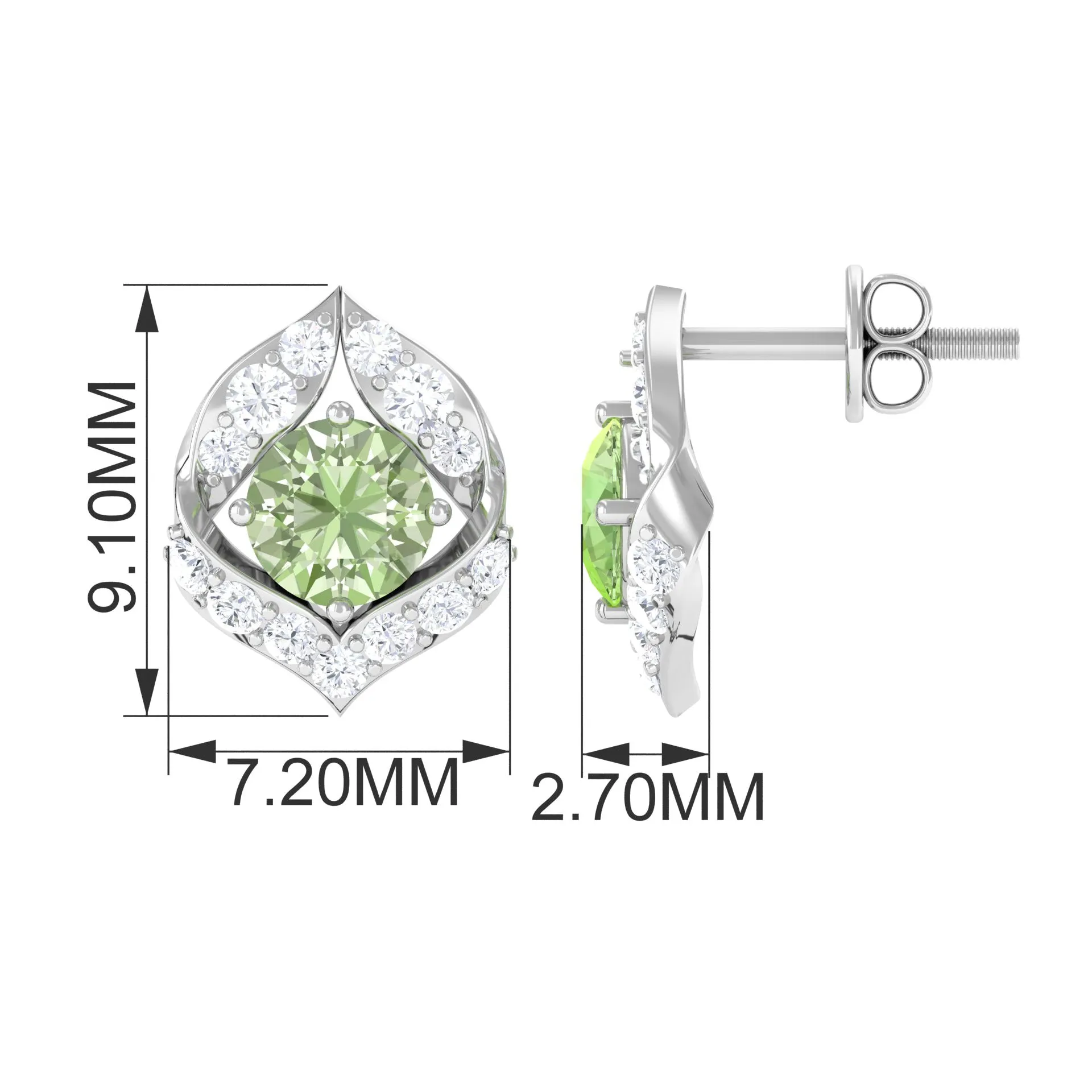 Dainty Green Sapphire and Diamond Petal Stud Earrings