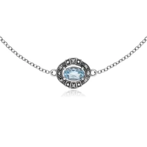 Damen Sterlingsilber Oval Blau Topas und Markasit Cluster-Armband