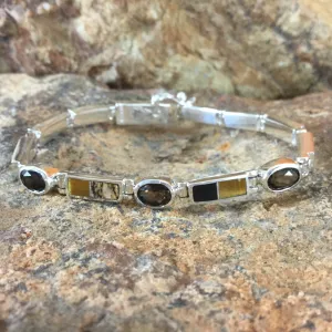 David Rosales Native Earth Inlaid Sterling Silver Link Bracelet w/ Smoky Topaz