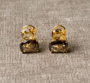 DFS 14KYG Citrine & Smokey Quartz Earrings