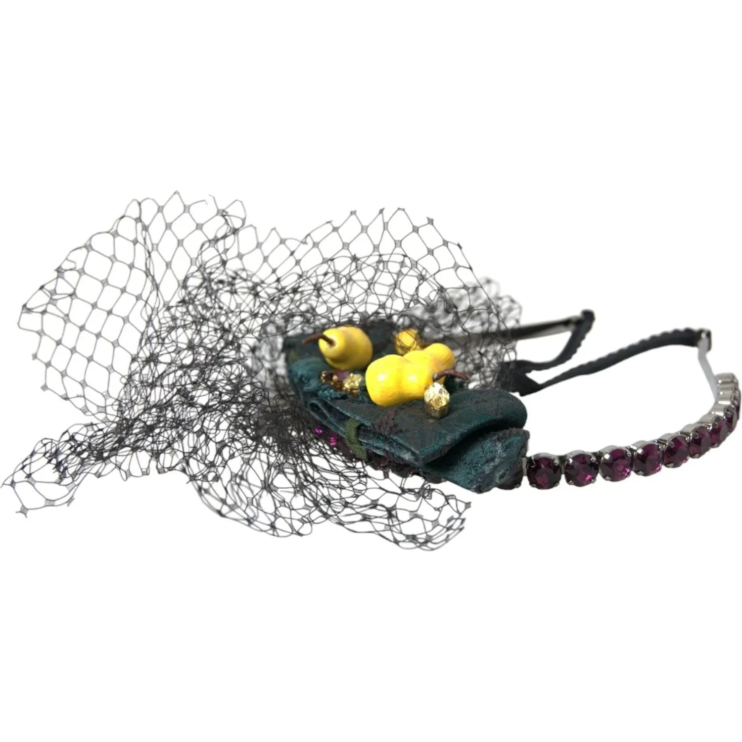 Dolce & Gabbana Black Lemons Sicily Purple Crystal Net Headband Diadem