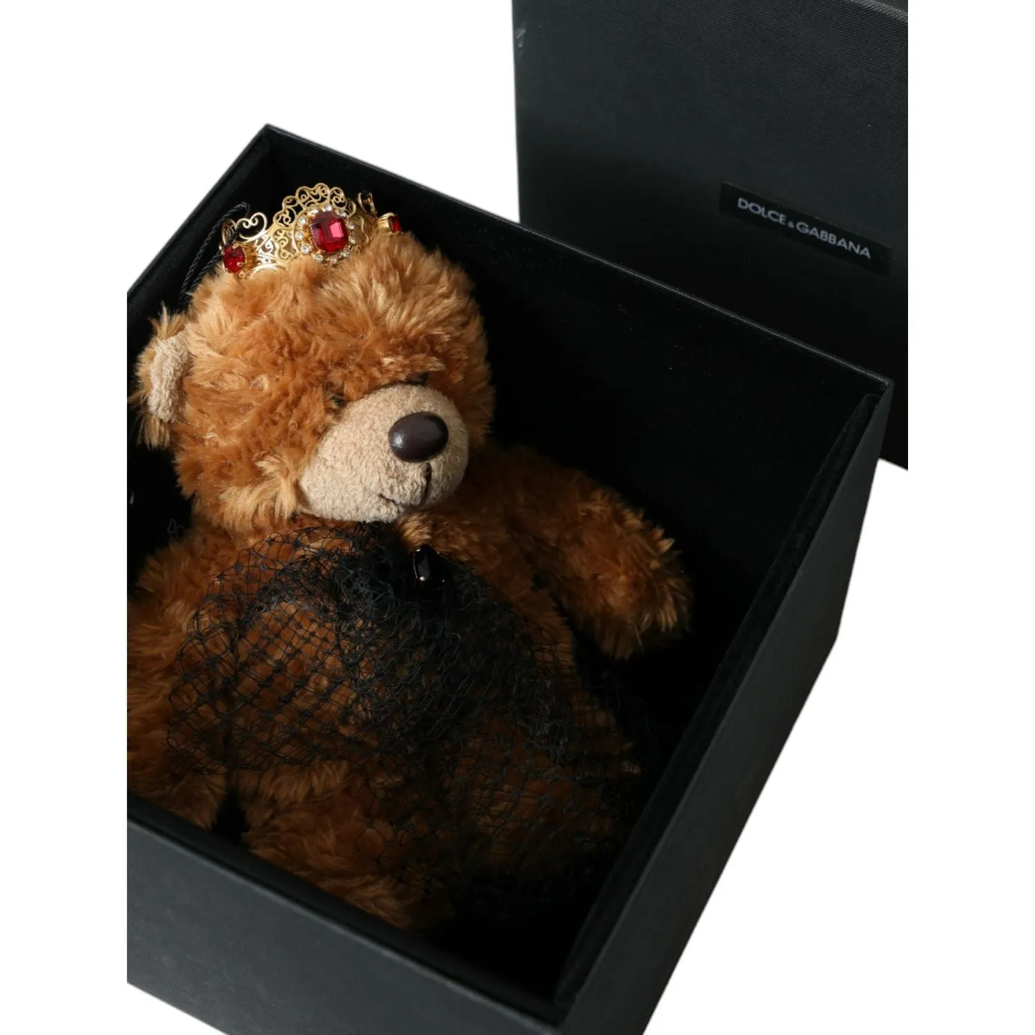 Dolce & Gabbana Brown Teddy Bear Gold Crystal Crown Hair Band Diadem