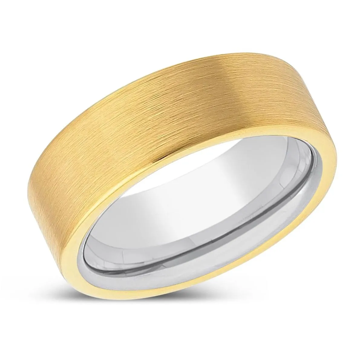 DOMBURTON | Silver Ring, Gold Tungsten Ring, Brushed, Flat