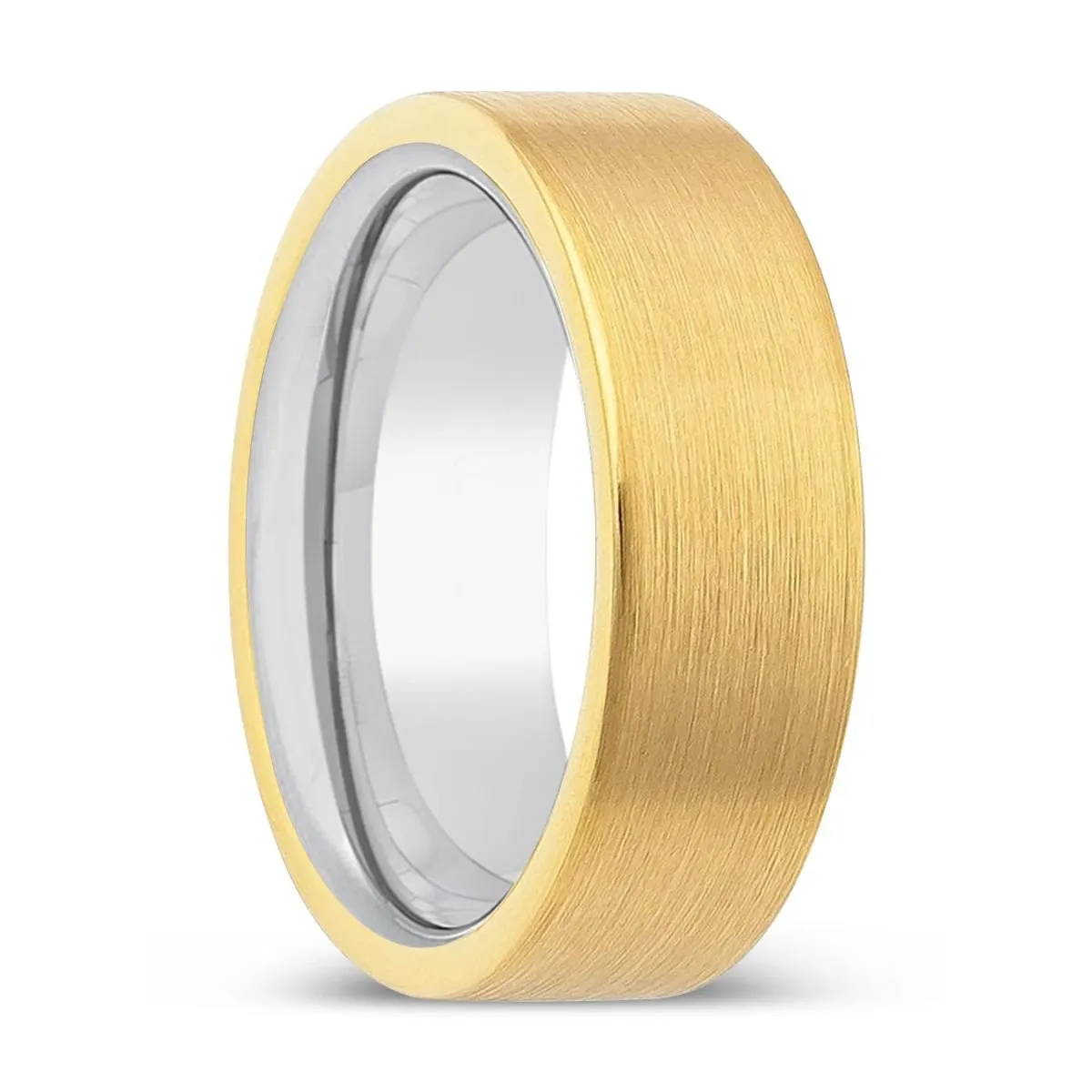 DOMBURTON | Silver Ring, Gold Tungsten Ring, Brushed, Flat