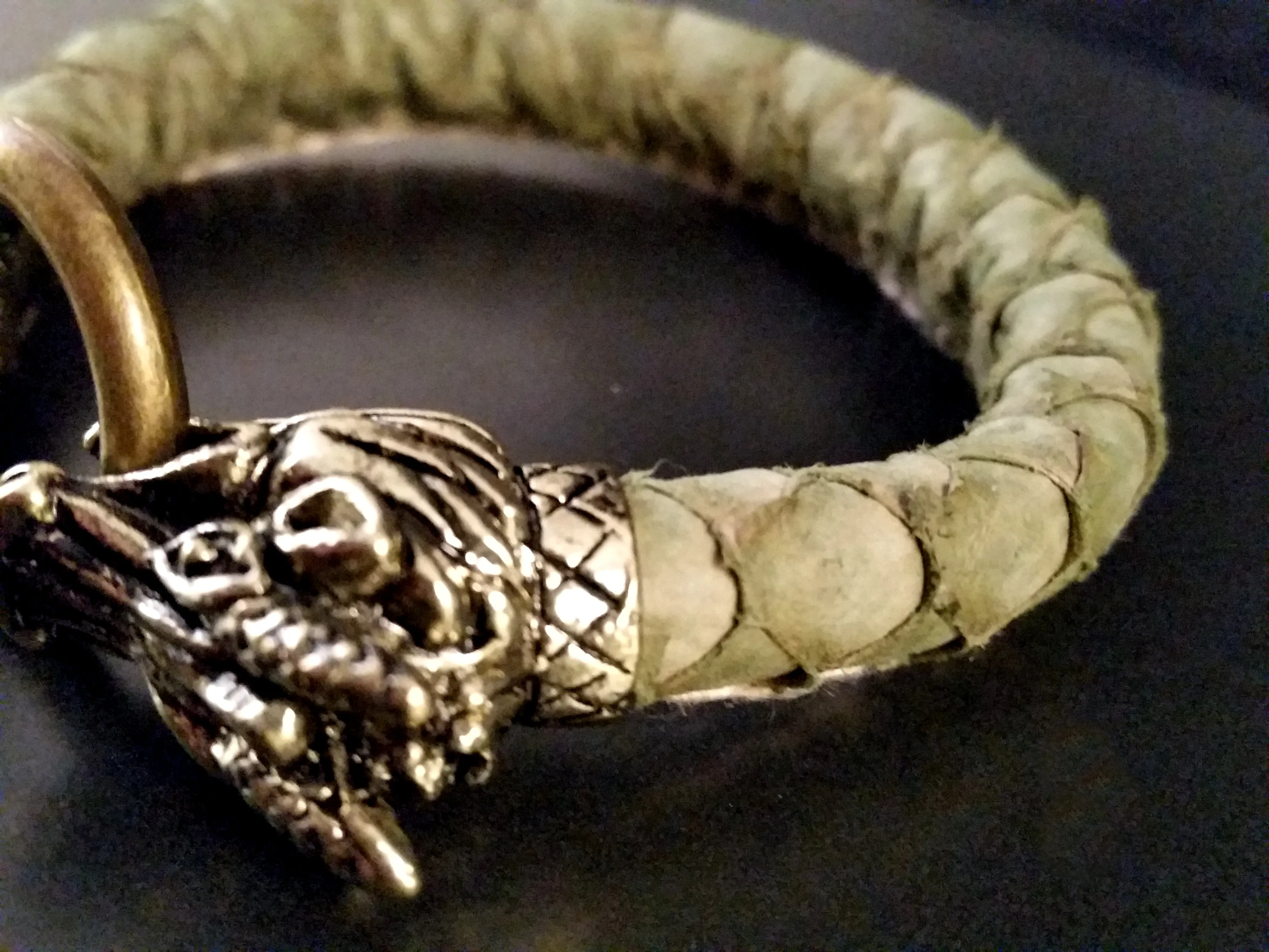 Dragon Bracelet Gold Green Scale Leather