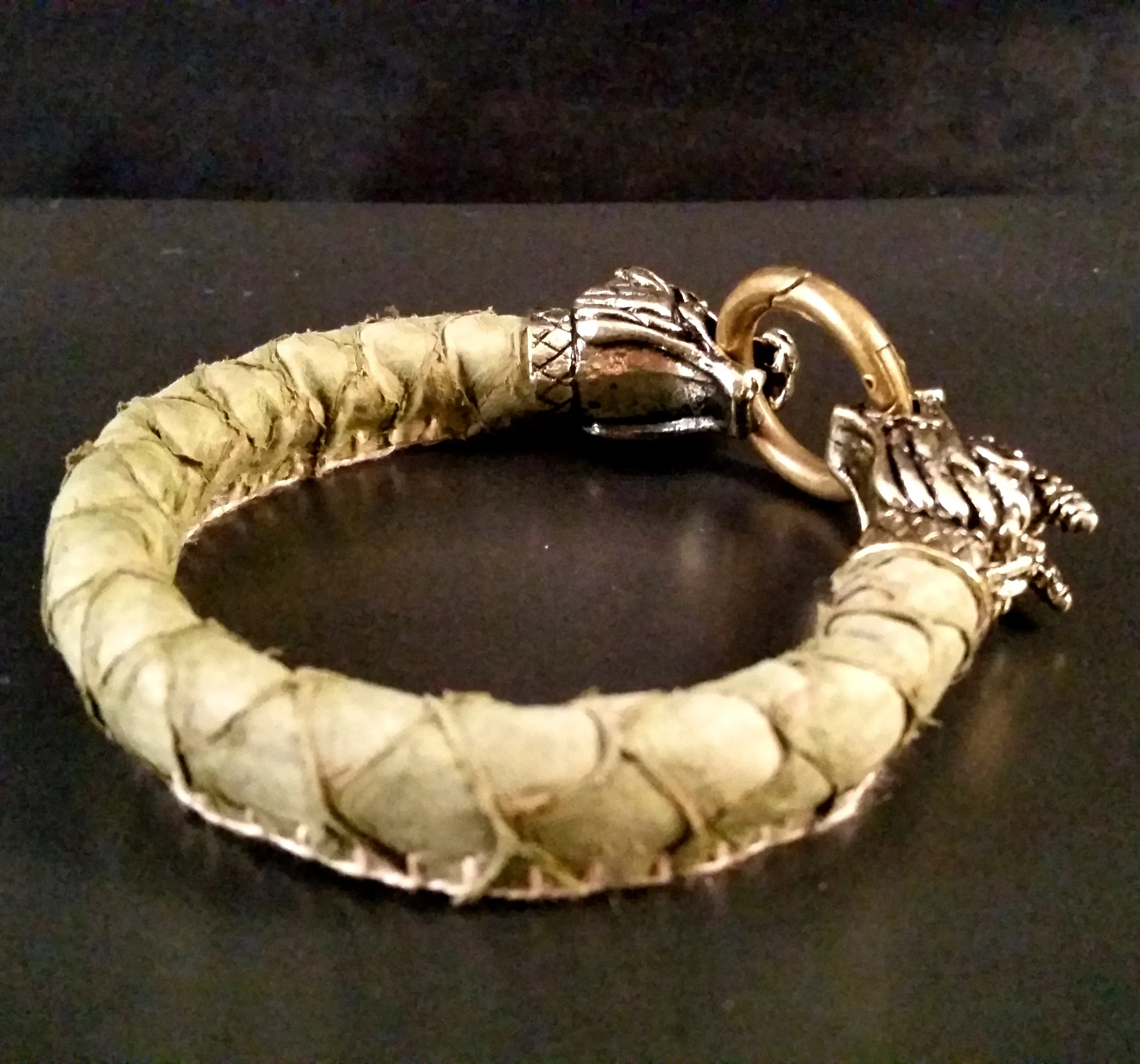 Dragon Bracelet Gold Green Scale Leather