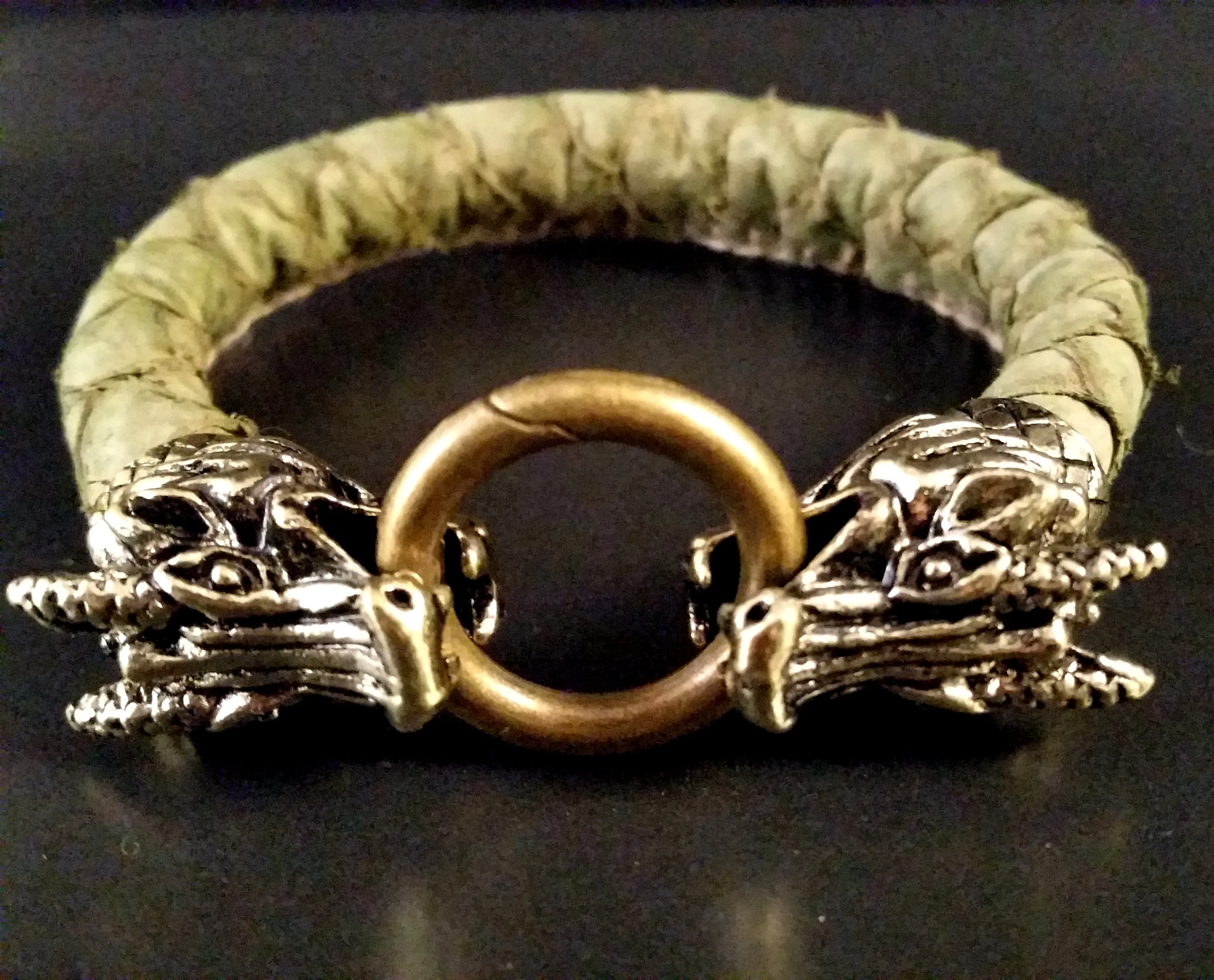 Dragon Bracelet Gold Green Scale Leather