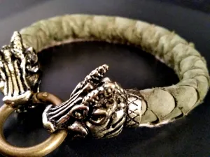 Dragon Bracelet Gold Green Scale Leather