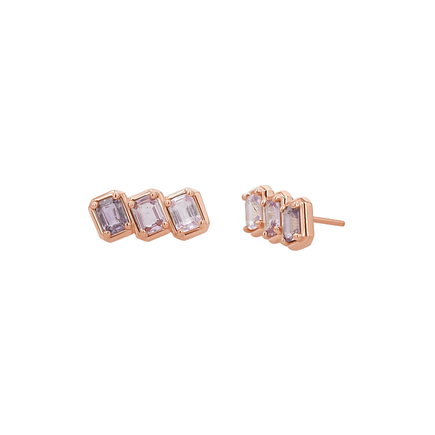 Emerald Cut Pink Ombré Trio Sapphire Earrings