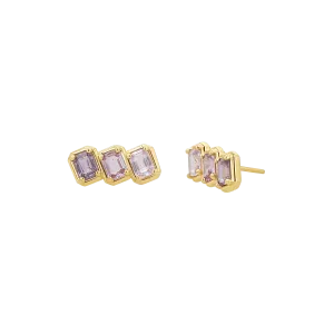 Emerald Cut Pink Ombré Trio Sapphire Earrings