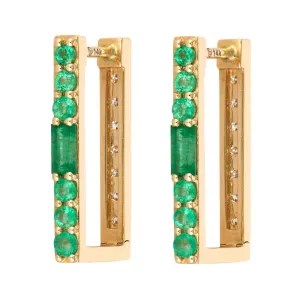 Emerald or Ombre Sapphire & Diamond Two-Sided Rectangular Hoop Earring