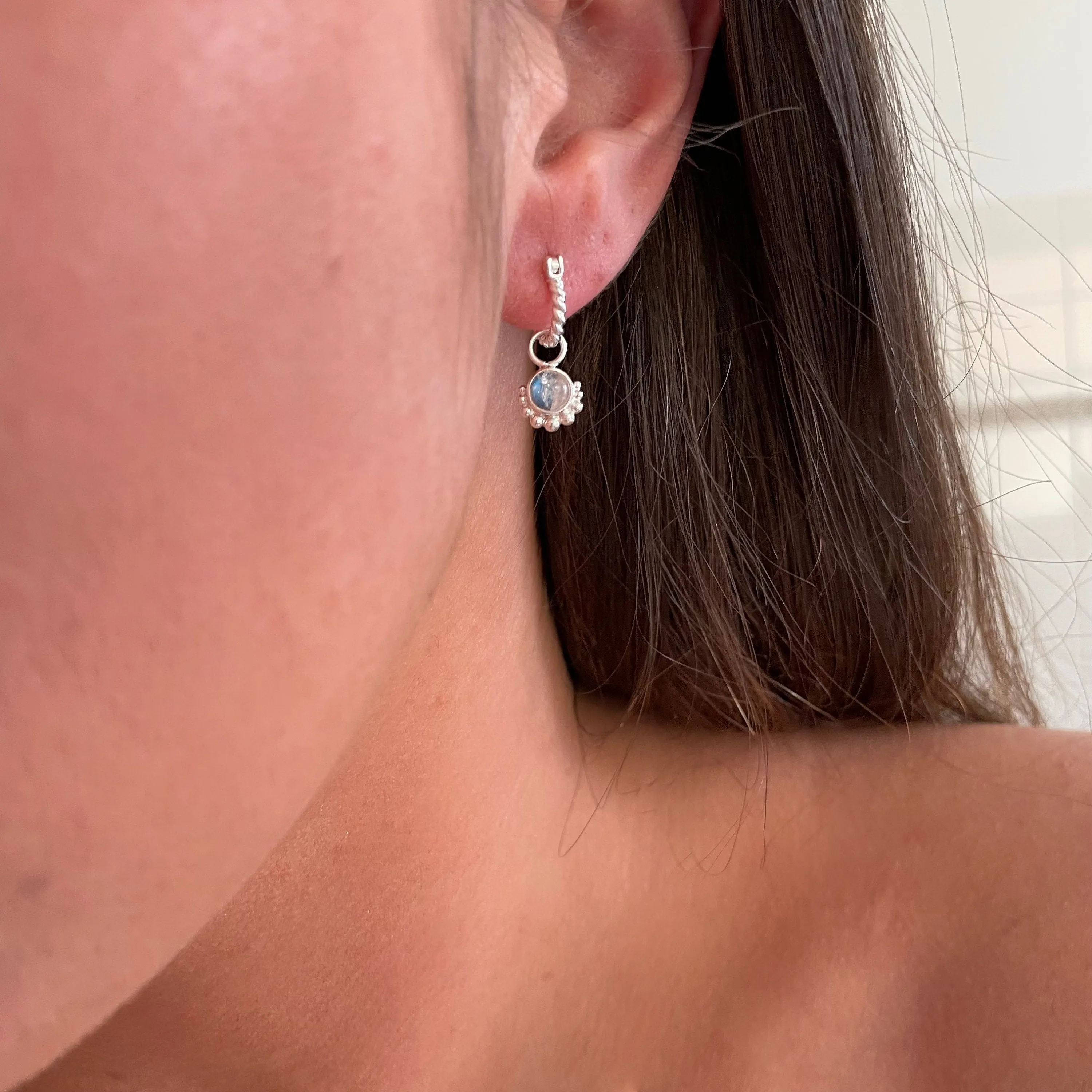 Equilibrium Sterling Silver Rainbow Moonstone Hoop Earrings