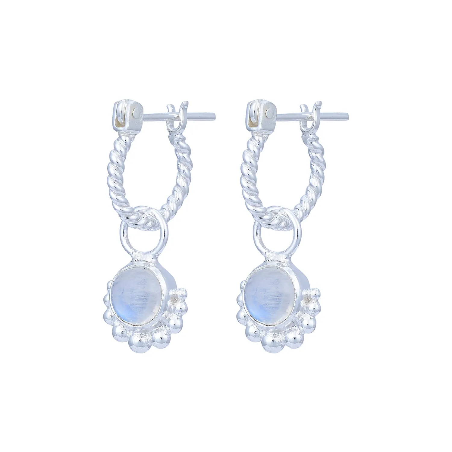 Equilibrium Sterling Silver Rainbow Moonstone Hoop Earrings