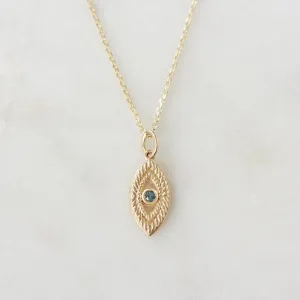 Evil Eye 14K Solid Gold Charm, protection Amulet Blue topaz