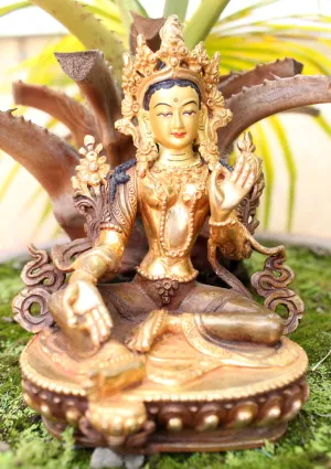 Exquisite Gold Plated Green Tara Statue 6"