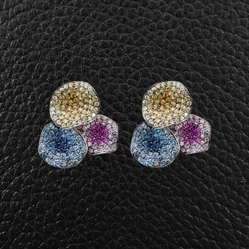 Flower Petal Earrings with Multicolor Sapphires