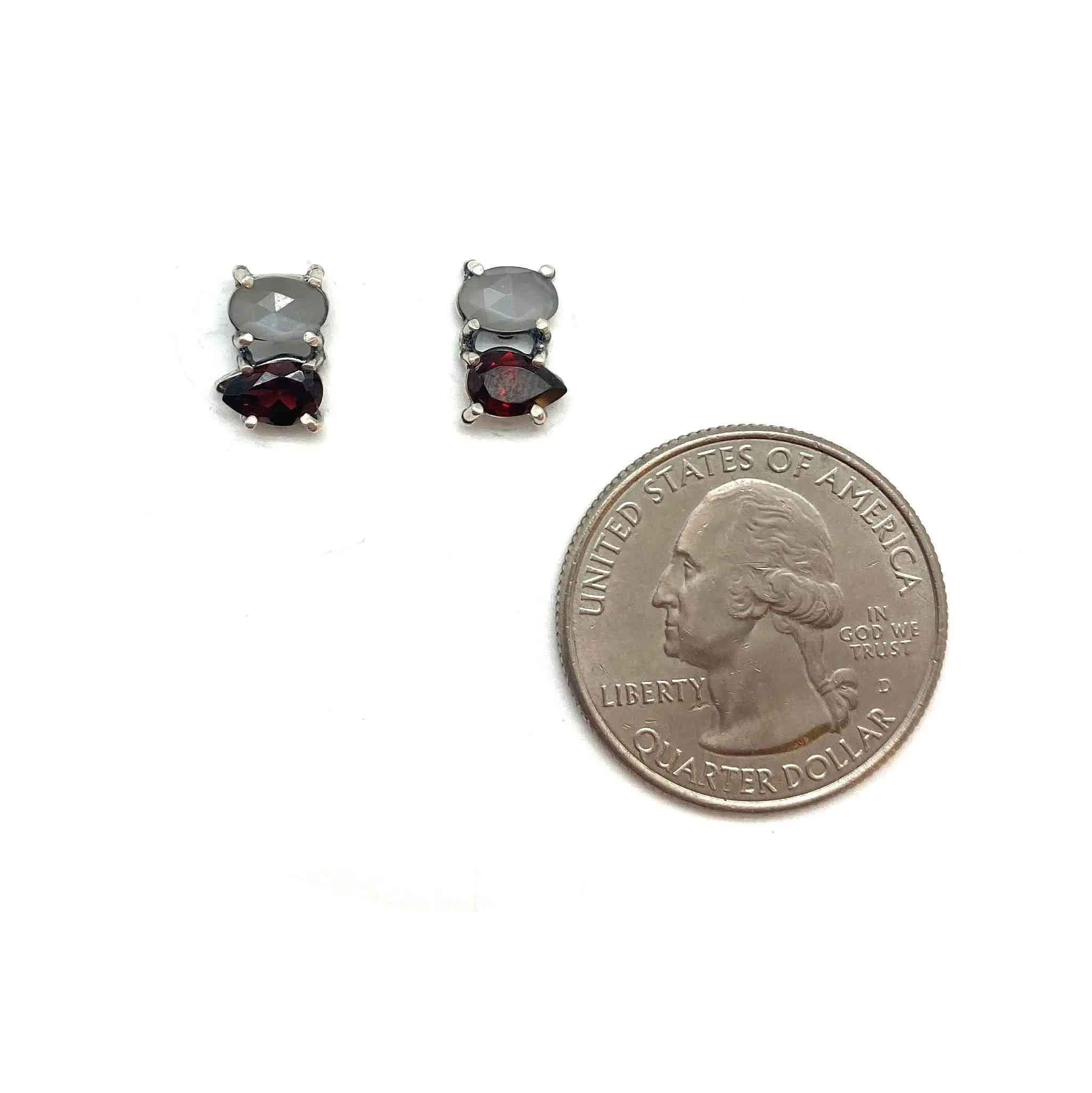 Garnet and Moonstone Stud Earrings