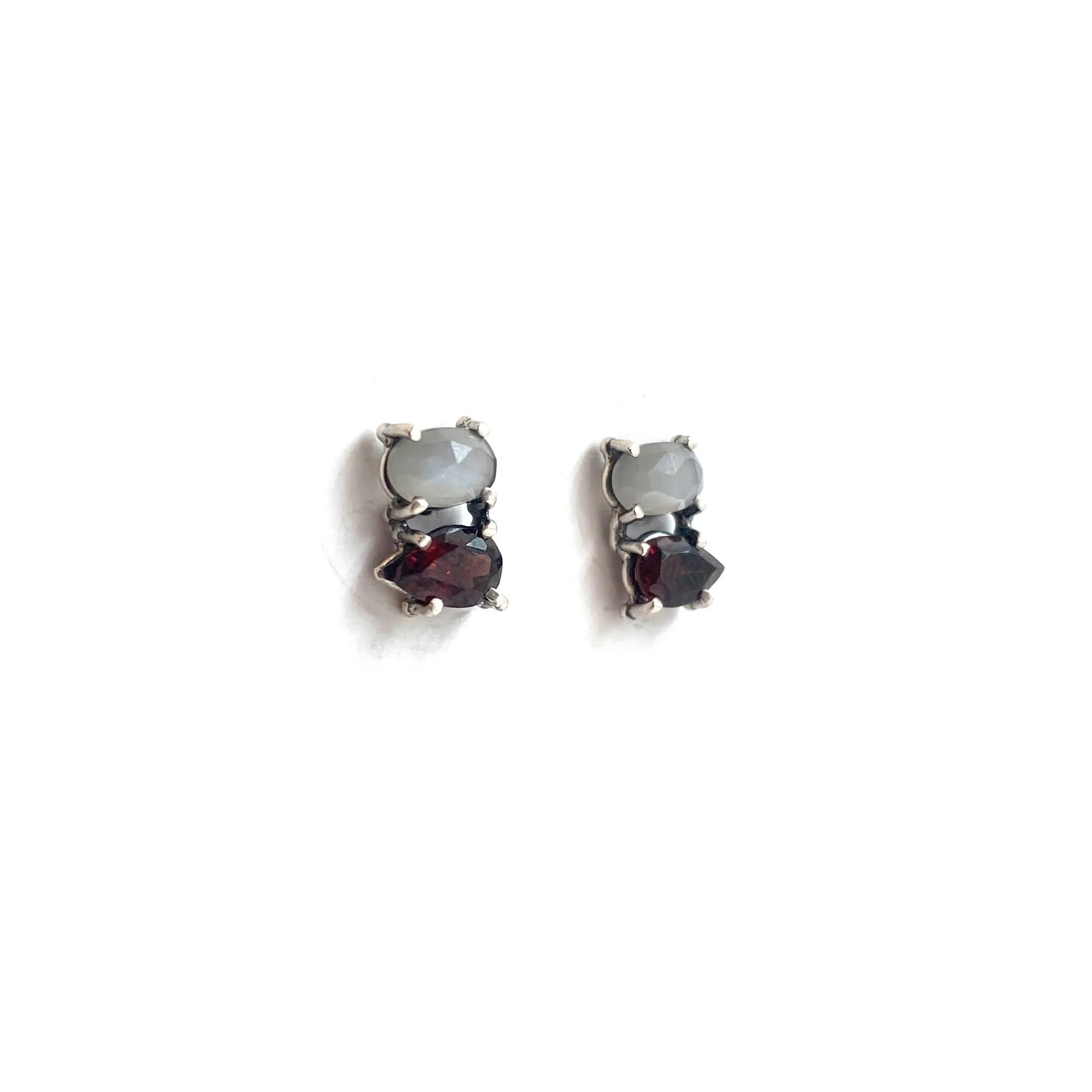 Garnet and Moonstone Stud Earrings